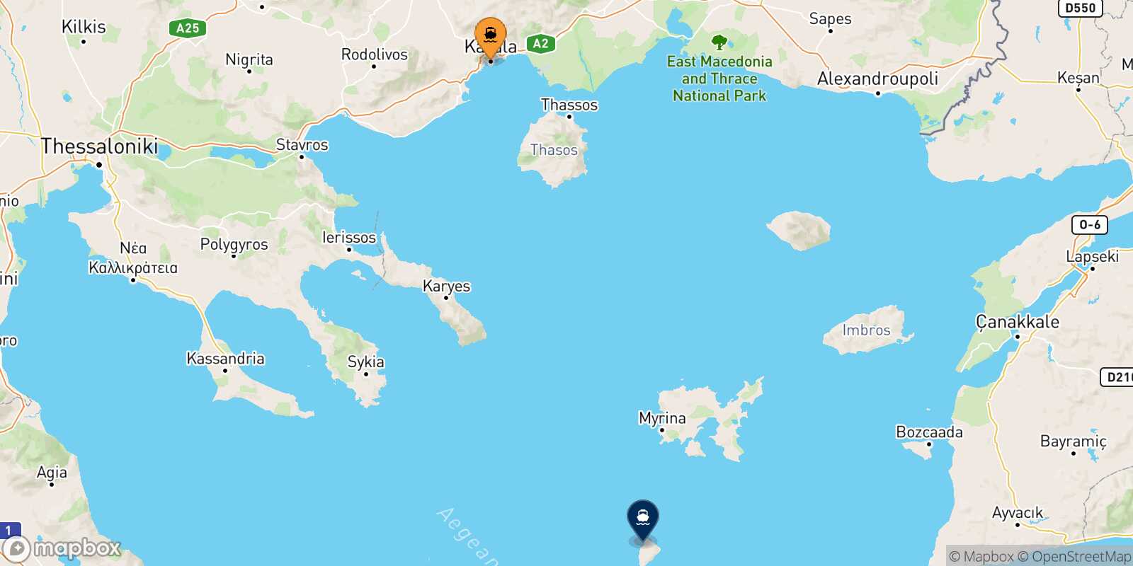 Carte des traverséesKavala Agios Efstratios