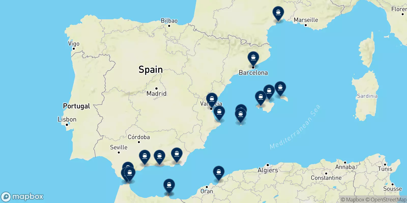 Carte des destinations Balearia